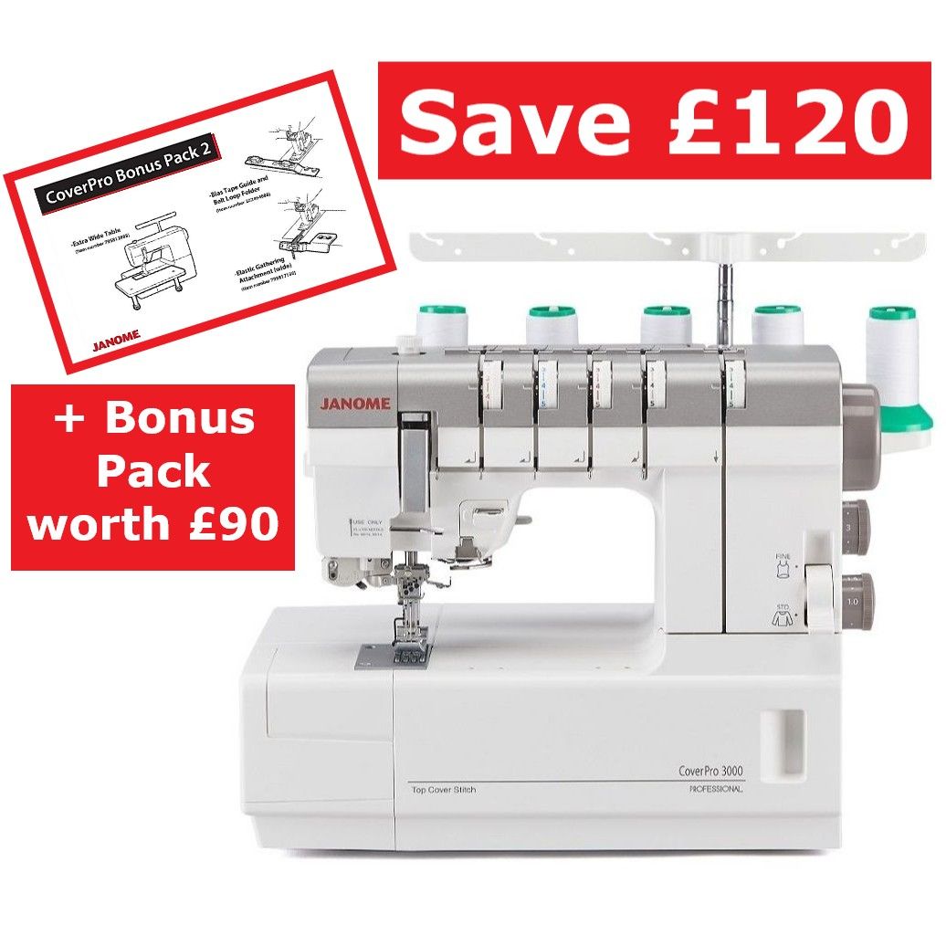 Janome CoverPro 3000 Professional coverstitch - save £120 + bonus pack worth £90