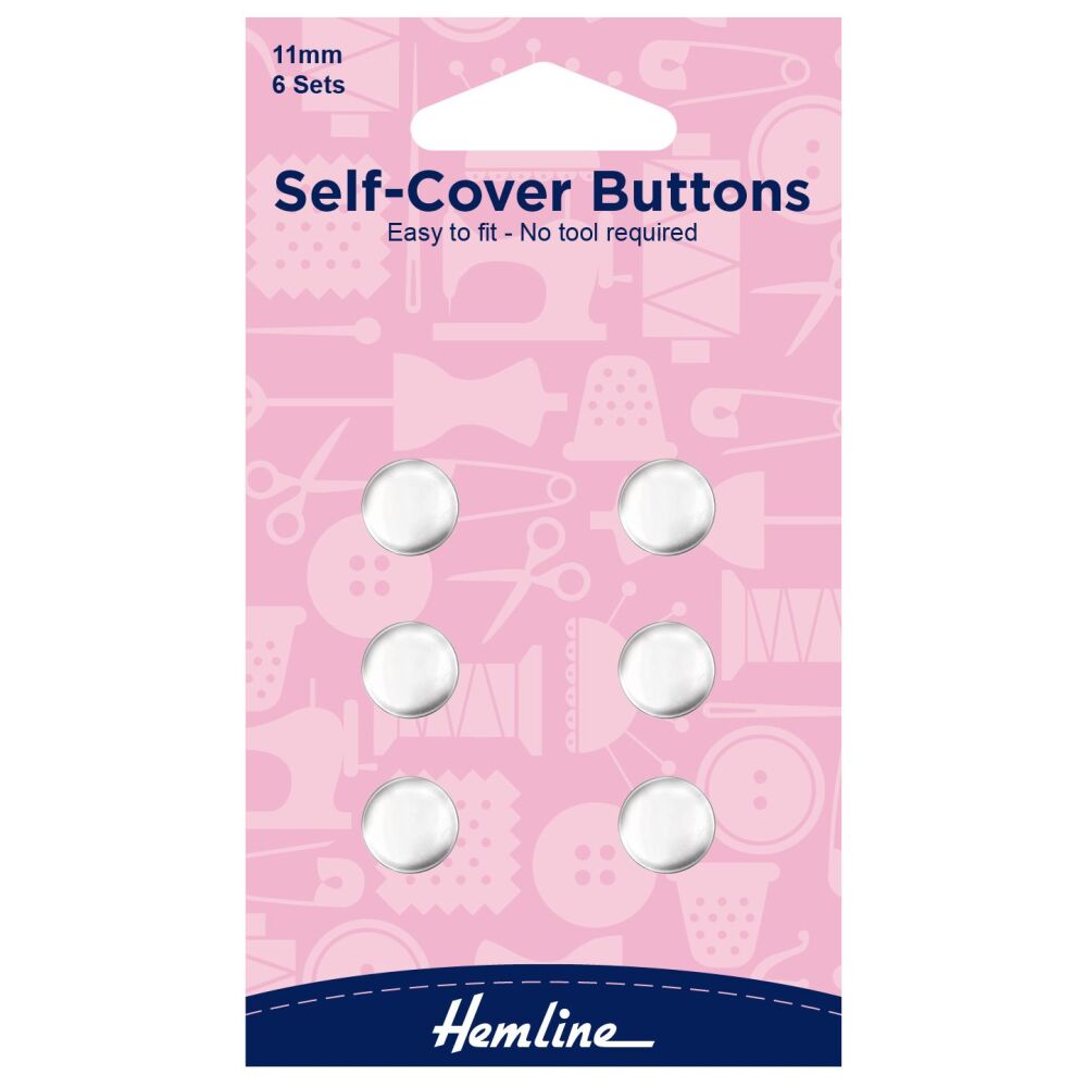 REDUCED TO CLEAR - Self-Cover Buttons - Metal Top - 11mm - 6 Sets - Hemline (H473.11)