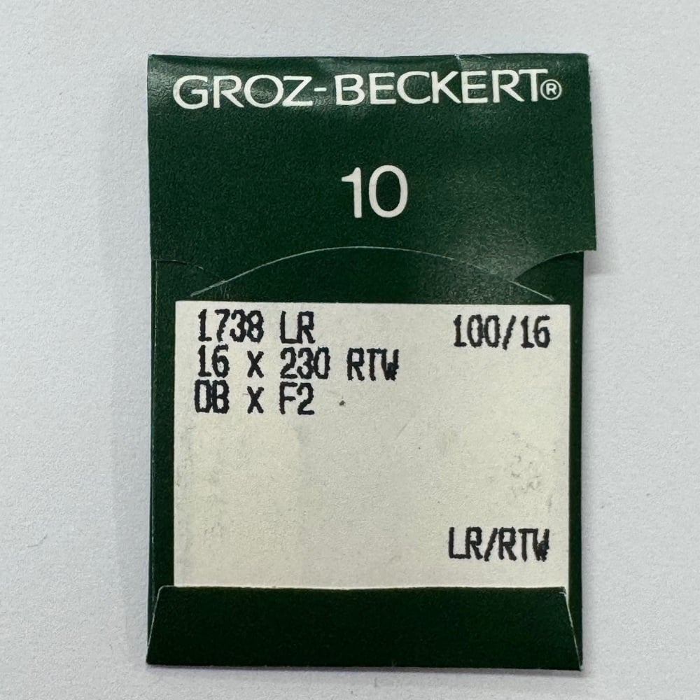 Industrial Machine Needles - Groz-Beckert 1738 LR / 16X230 RTW / DBXF2 - Size 100/16 - LR/RTW (Leather Reverse Twist) Point - Pack of 10 Needles