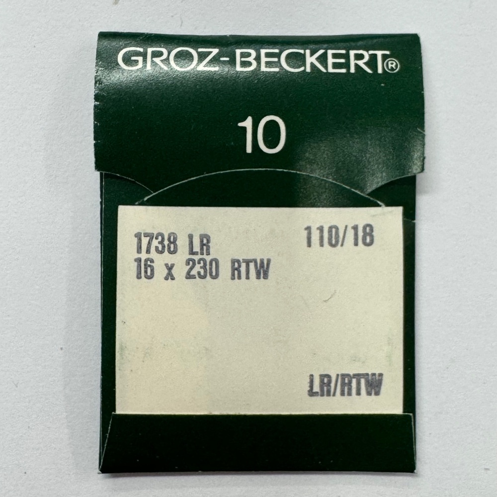 Industrial Machine Needles - Groz-Beckert 1738 LR / 16X230 RTW - Size 110/18 - LR/RTW Point (Leather Reverse Twist) - Pack of 10 Needles