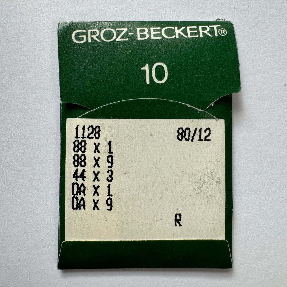 Industrial Machine Needles - Groz-Beckert 1128 / 88X1 / 88X9 / 44X3 / DAX1 / DAX9 - Size 80/12 - R (Regular Round) Point - Pack of 10 Needles