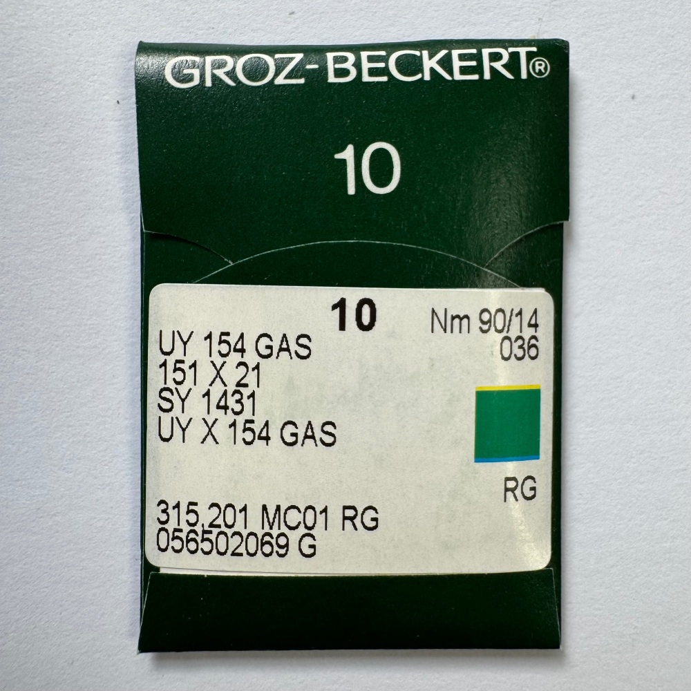 Industrial Machine Needles - Groz-Beckert UY154GAS / 151X21 / SY1431 - Size 90/14 - RG (Regular Round Small Ball) Point - Pack of 10 Needles