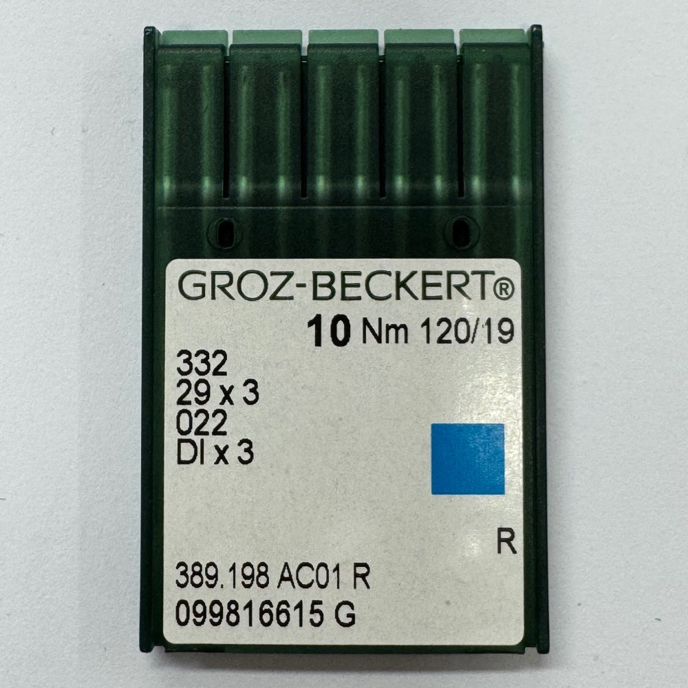Industrial Machine Needles - Groz-Beckert 332 / 29X3 / 022 / DIX3 - Size 120/19 - R (Regular Round) Point - Pack of 10 Needles