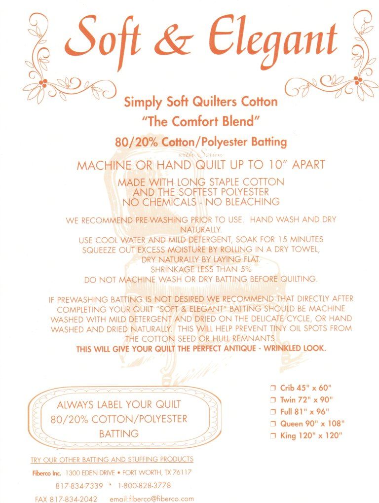 Fiberco Soft & Elegant Wadding - 80% Cotton 20% Polyester - 45" wide
