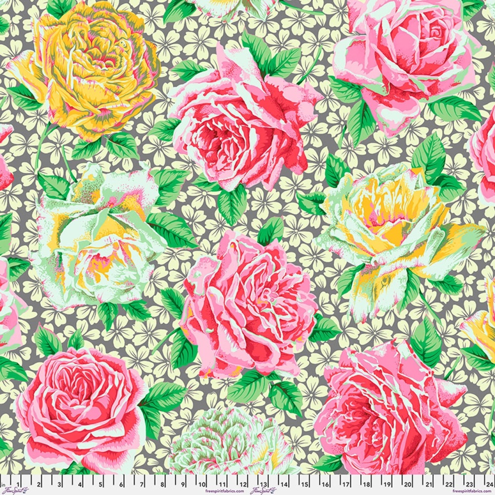 *COMING SOON - NOT YET AVAILABLE TO PURCHASE* - Rose Bloom - Grey - PWPJ077.GREY - Kaffe Fassett Collective