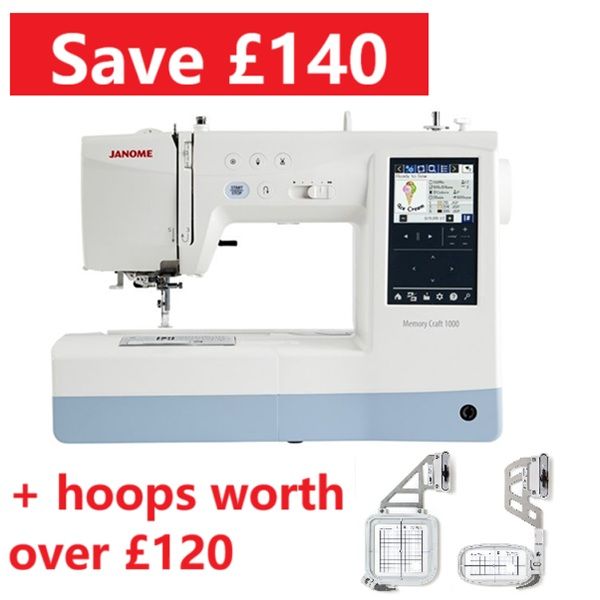 Janome Memory Craft 1000 - save £140 (usual price £1199) + free embroidery hoops worth over £120
