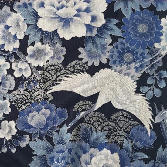 Japanese Fabric - Kio - Cranes - Blue / Silver (No. 69610-102) - Sevenberry Fabrics