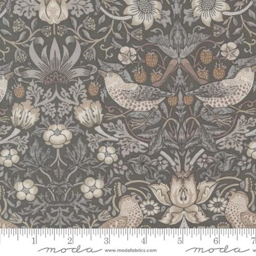 Last Fat Quarter - Ebony Suite - Best Of Morris by Barbara Brackman - Strawberry Thief - No. 8382 14 (Charcoal) - Moda Fabrics