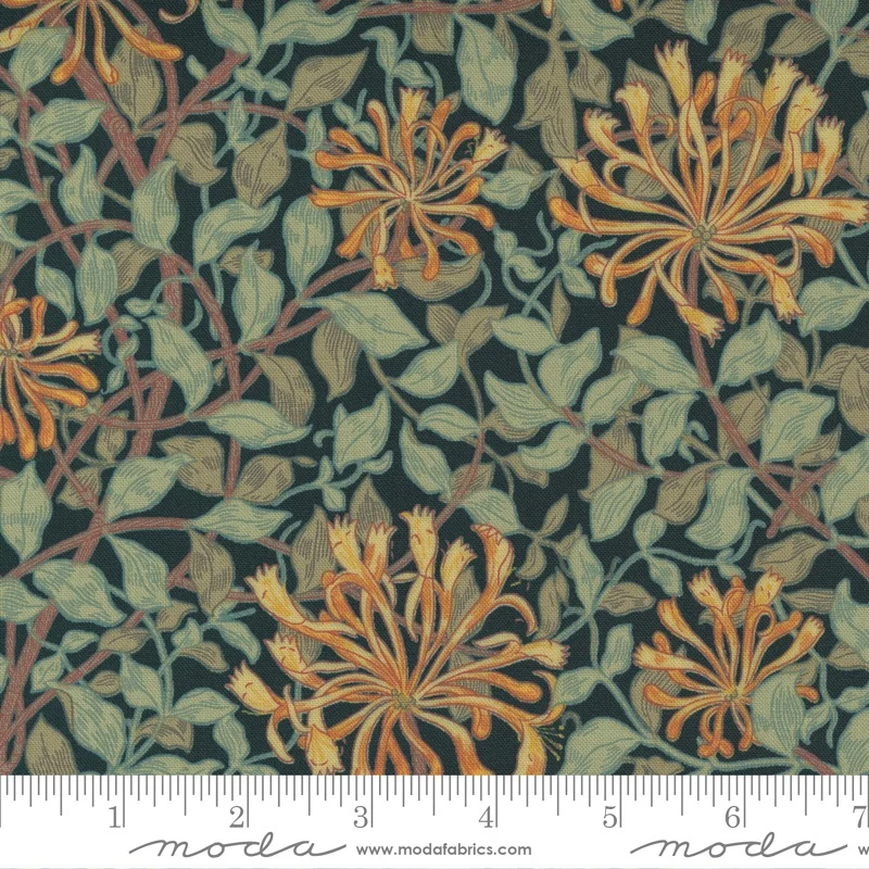 Last Fat Quarter - Best Of Morris by Barbara Brackman - Honeysuckle - No. 8362 12  (Black) - Moda Fabrics (2 available)