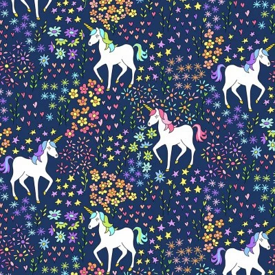 Last Fat Quarter - Makower - Believe - Unicorn Field - No. 9903/B (Blue)