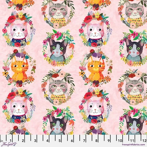 Last Fat Quarter - Floral Pets - Kitty Wreaths - Pink - PWMC051.XPINK - Mia Charro