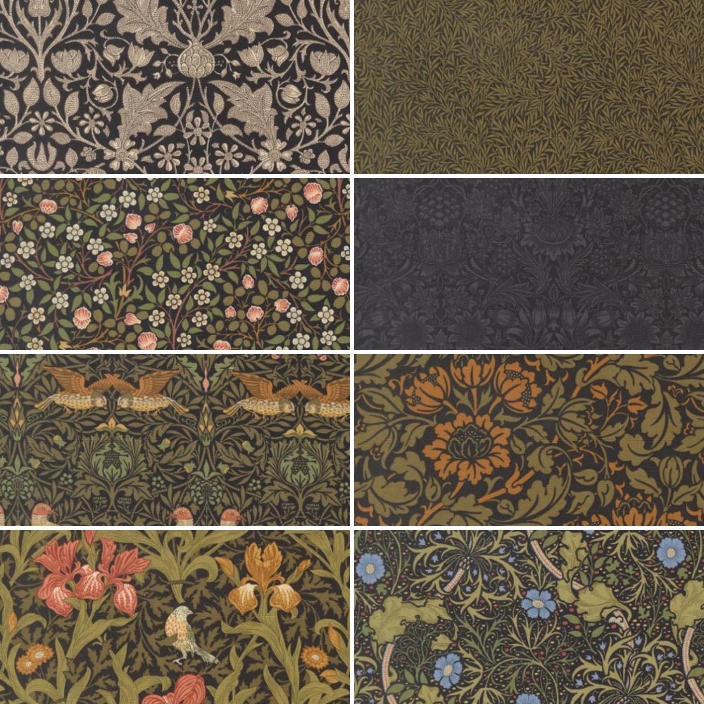  Morris Muse - Best Of Morris by Barbara Brackman - Fat Quarter Bundle - Ebony Colourway - 8 Fat Quarters