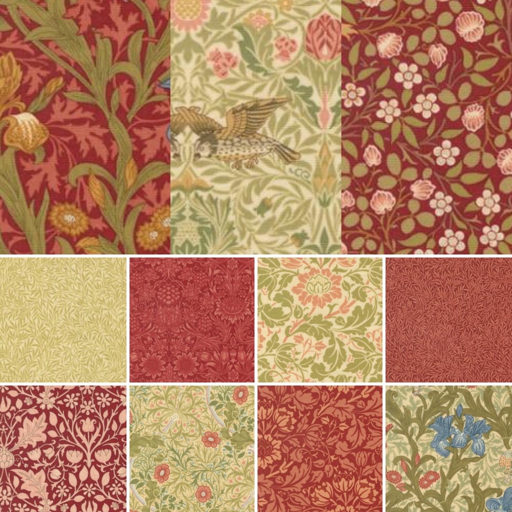  Morris Muse - Best Of Morris by Barbara Brackman - Fat Quarter Bundle - Parchment & Russet Colourway - 11 Fat Quarters
