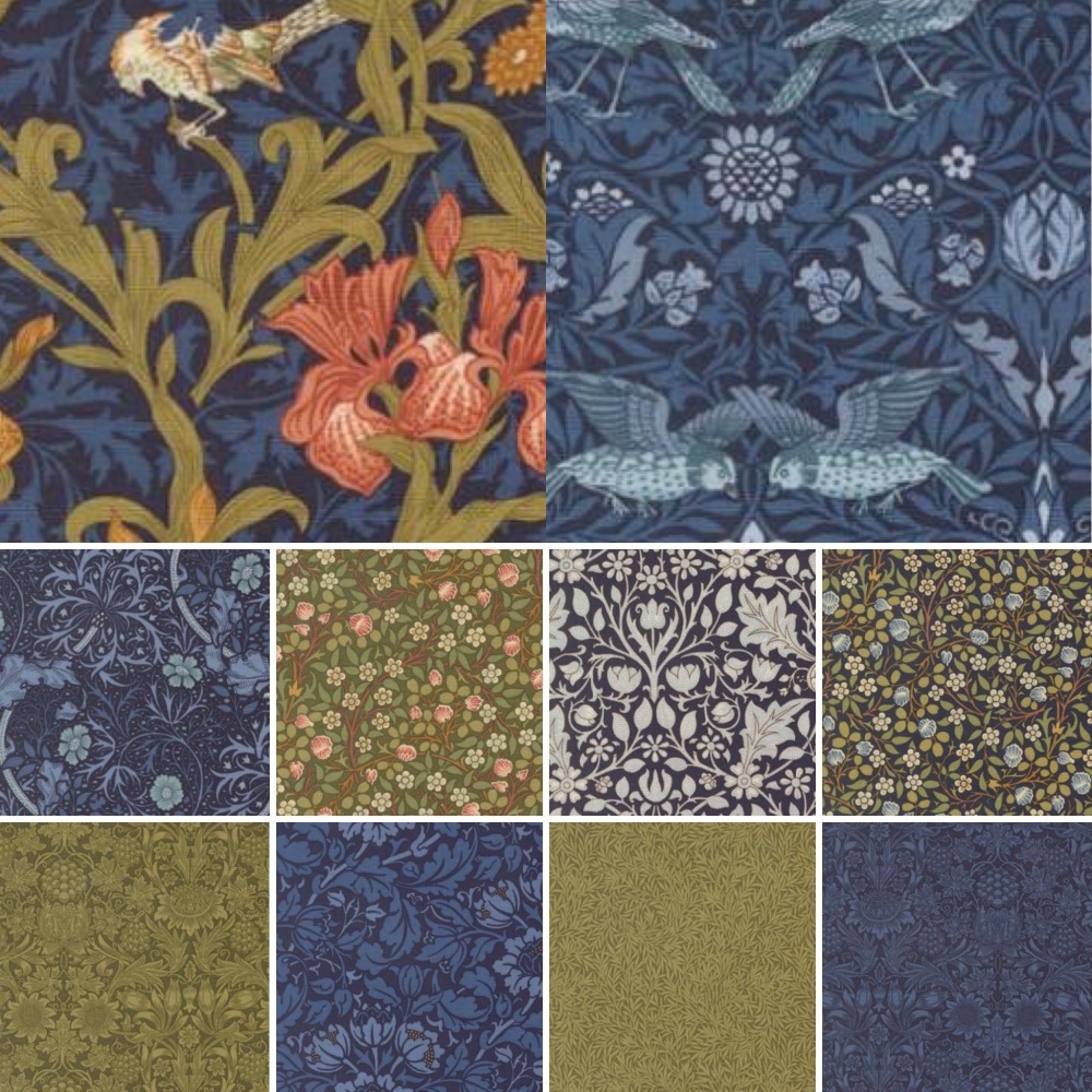  Morris Muse - Best Of Morris by Barbara Brackman - Fat Quarter Bundle - Twilight & Sage Colourway - 10 Fat Quarters
