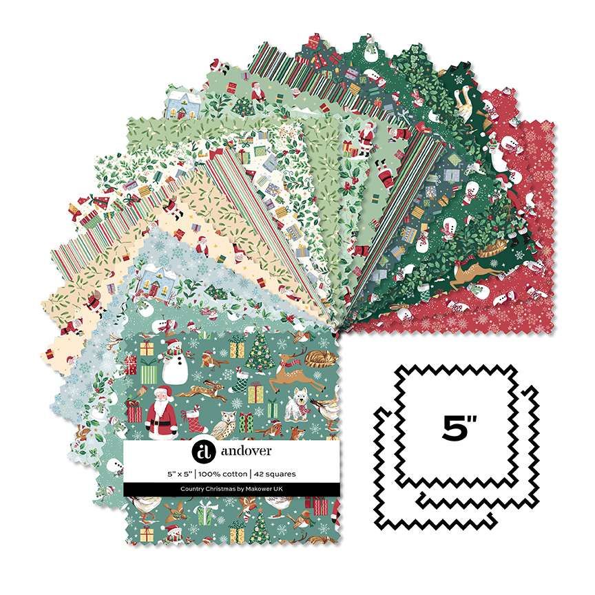 *COMING SOON - NOT YET AVAILABLE TO PURCHASE* - Country Christmas by Makower - 5" Squares (Charm Pack)