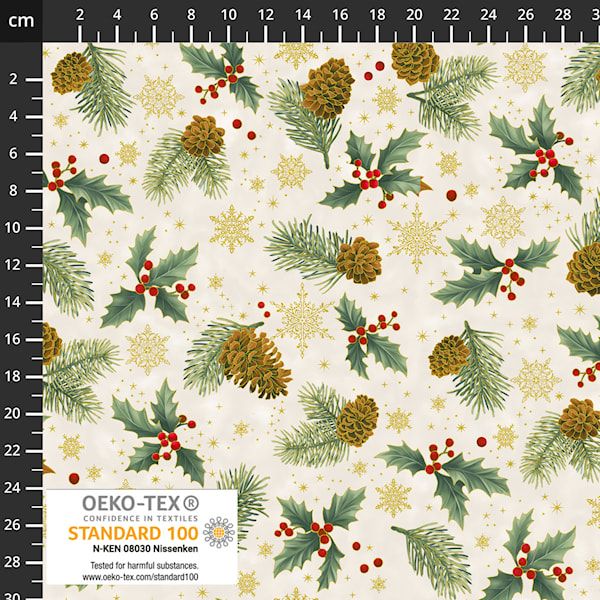 *COMING SOON - NOT YET AVAILABLE TO PURCHASE* - Star Glitter Christmas by Stof Fabrics - Christmas Sprigs (Cream) - 4591-003