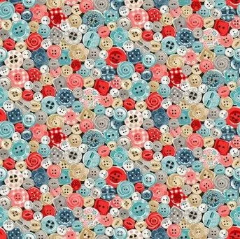 Last Fat Quarter - Makower - A Stitch in Time - Buttons - 2136/1