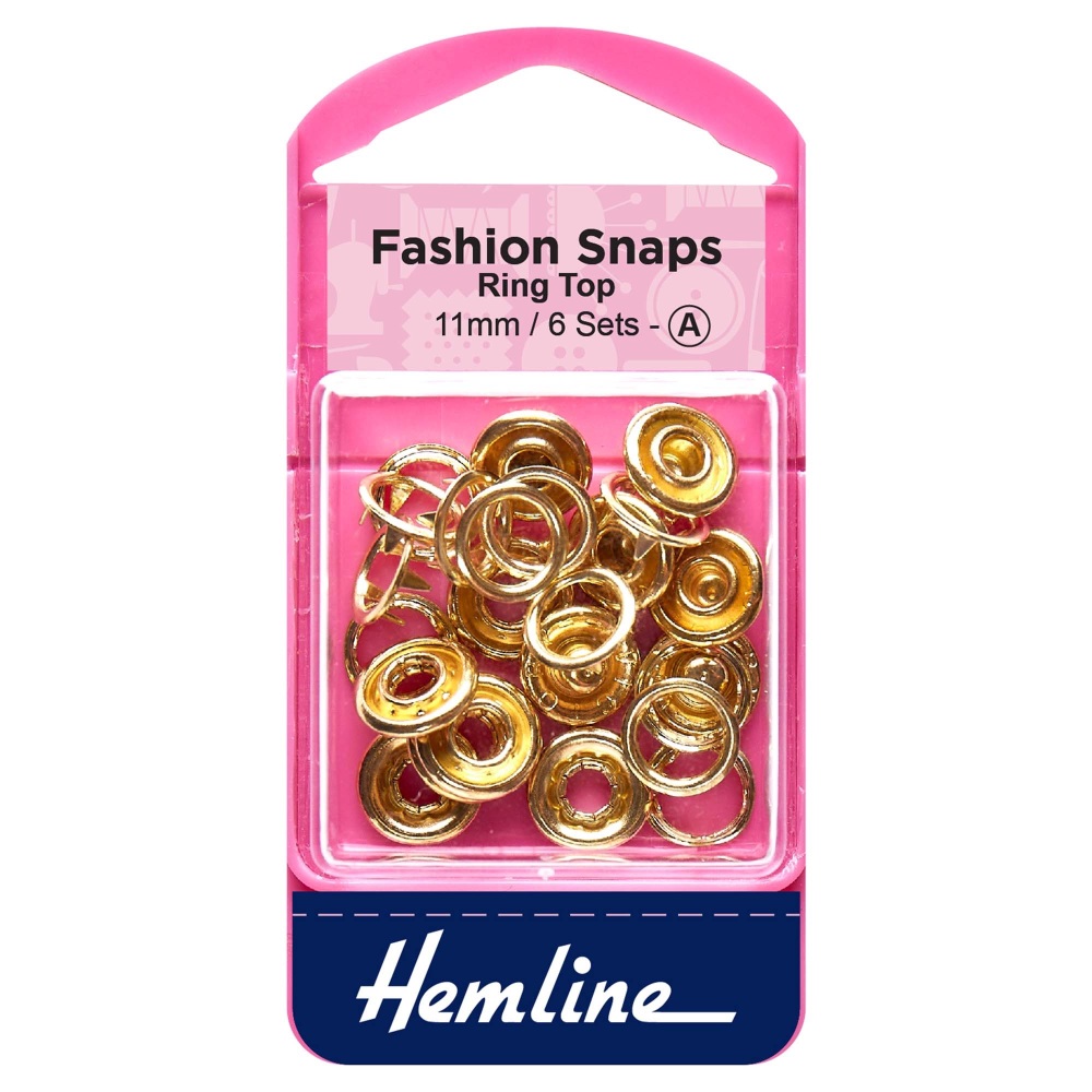 REDUCED TO CLEAR - Fashion Snaps - Ring Top - Gold - 11mm - Hemline (H445/GD)