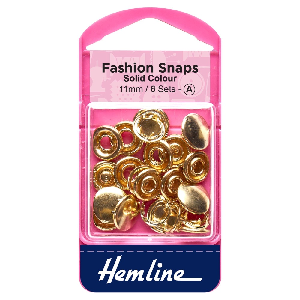 REDUCED TO CLEAR - Fashion Snaps - Solid Top - Gold - 11mm - Hemline (H440/GD)