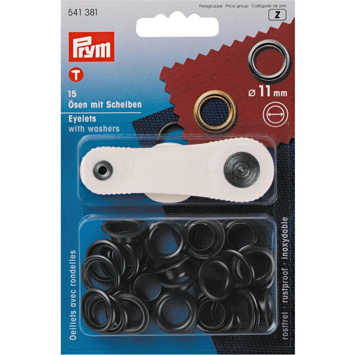 REDUCED TO CLEAR - Eyelets - Black - 11mm - Prym (541381) *1 availabke