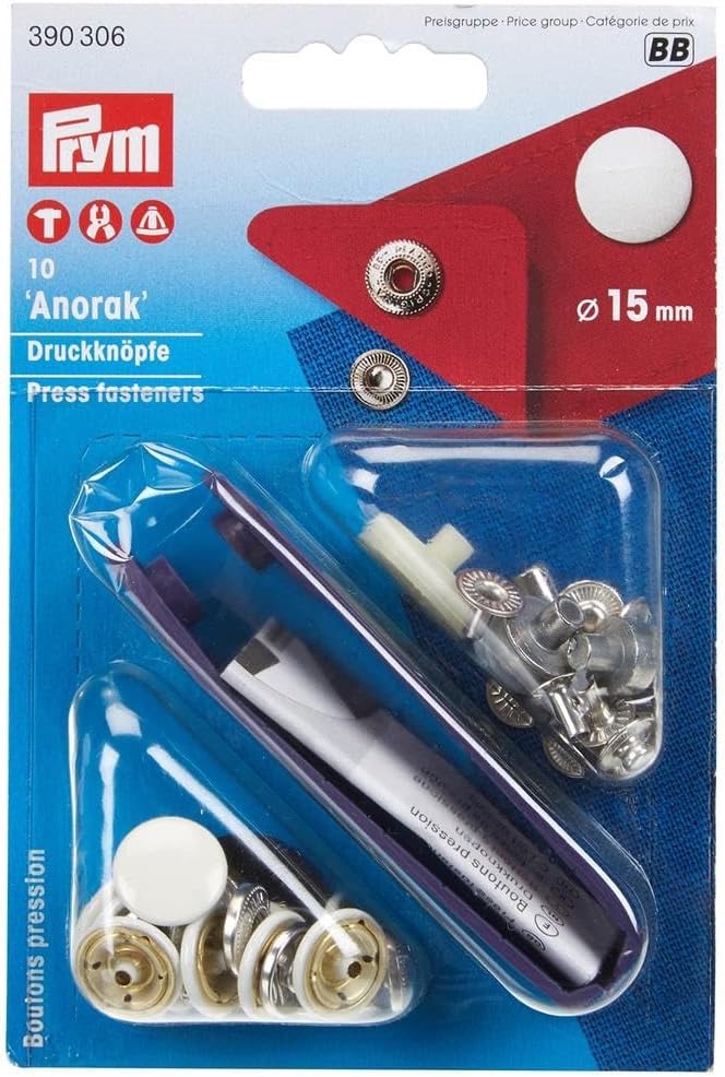 REDUCED TO CLEAR - Snap Fasteners - Anorak - White - 15mm - Prym (390306) *2 available