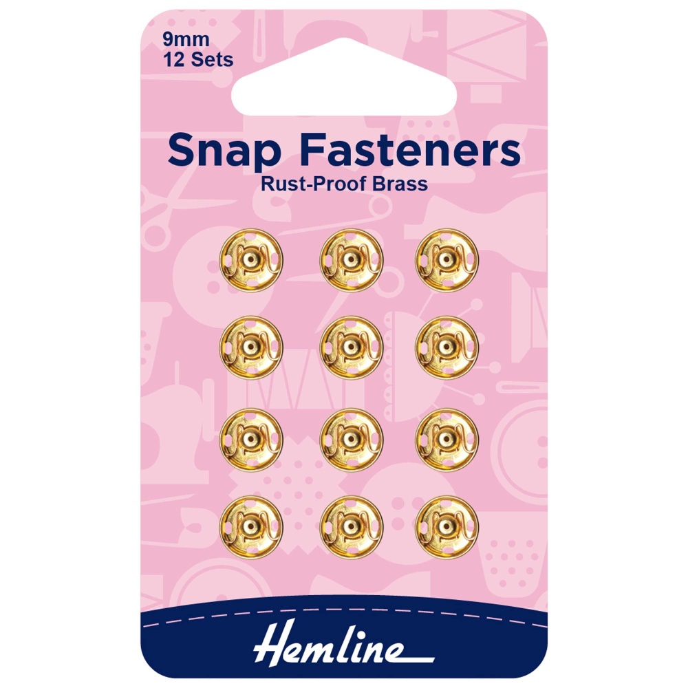 REDUCED TO CLEAR - Snap Fasteners - Sew-on - Gold (Brass) - 9mm - Hemline (H420.9.G)