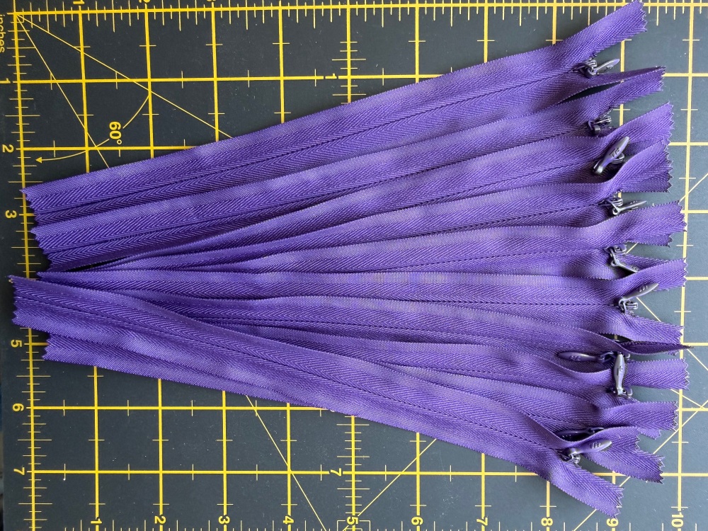 Reduced to Clear - Invisible Concealed Zips - Bundle of 10 - Dark Purple - 8in / 20cm