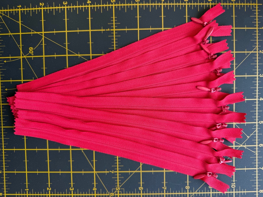 Reduced to Clear - Invisible Concealed Zips - Bundle of 10 - Red - 8in / 20cm