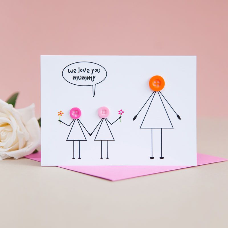 button people mum and daughters card