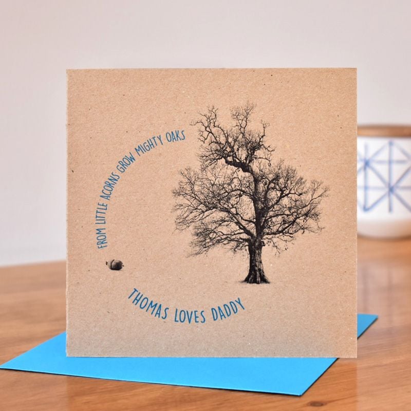 personalised 'from little acorns grow mighty oaks' card