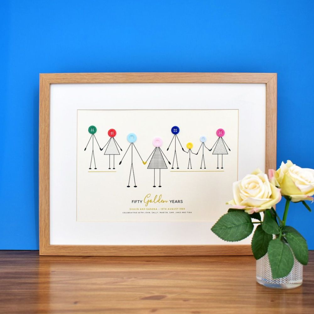 medium personalised golden wedding anniversary print (unframed)