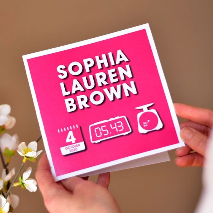 details on the birthday of new born baby girl card