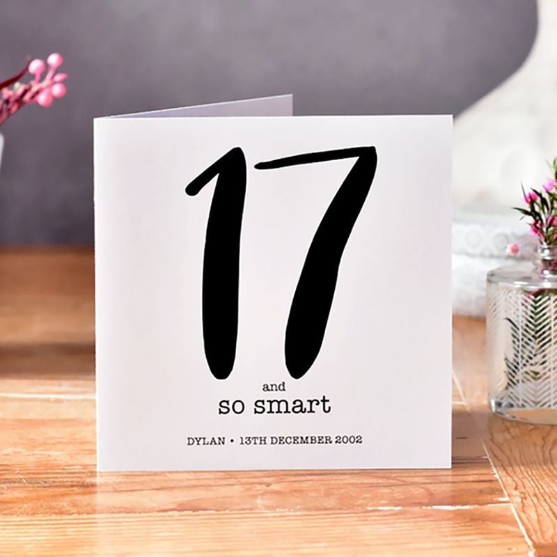 17 and so smart black lettering birthday card