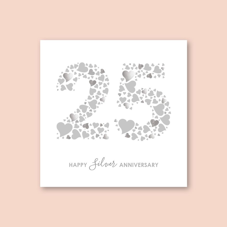 SILVER ANNIVERSARY CARD - trade price £1.45 each, available in pack of 6 on