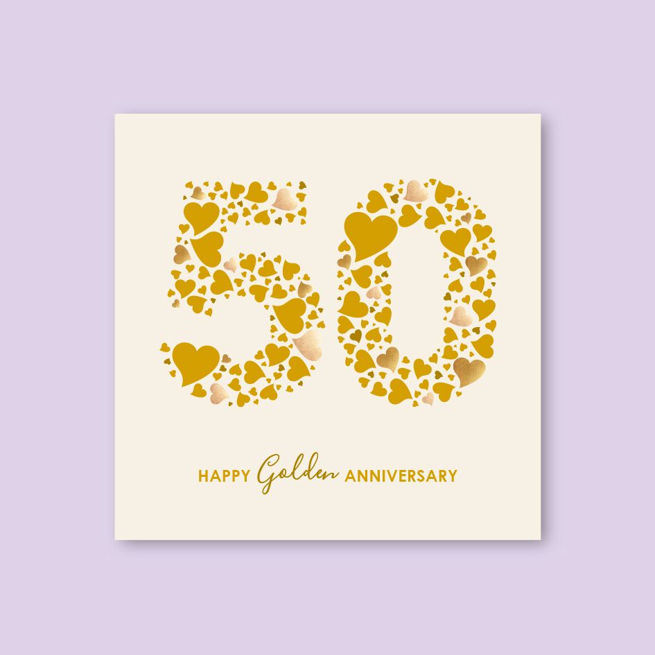 GOLDEN ANNIVERSARY CARD - trade price £1.45 each, available in pack of 6 on