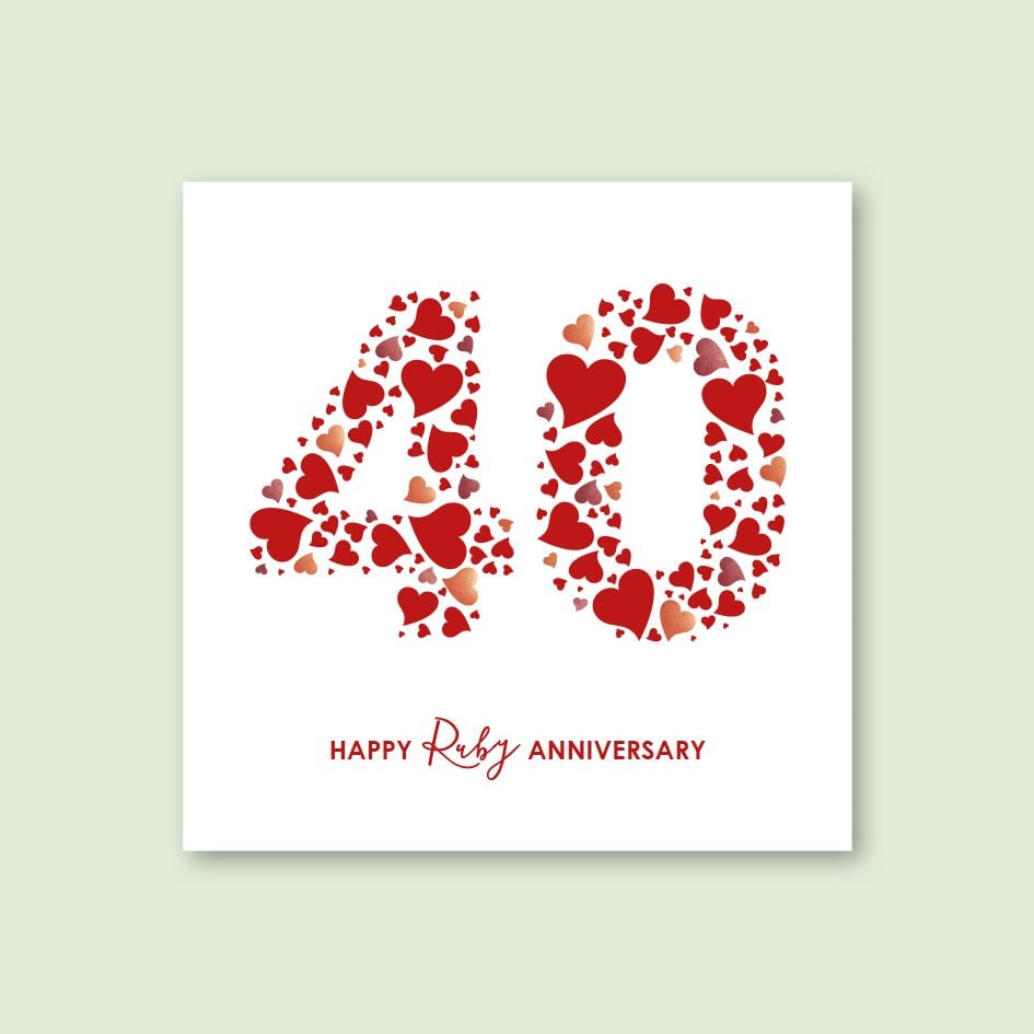 RUBY ANNIVERSARY CARD - trade price £1.45 each, available in pack of 6 only
