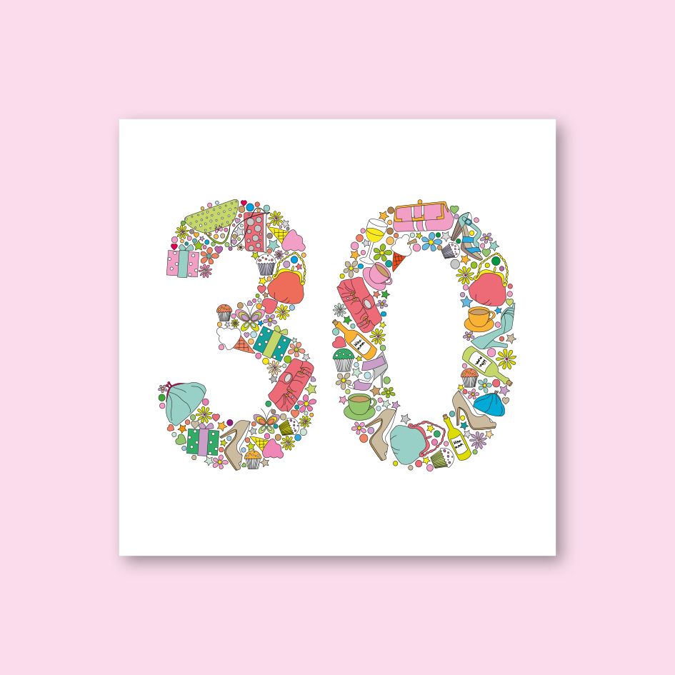 FEMALE 30TH BIRTHDAY CARD - trade price £1.25 each, available in pack of 6 only