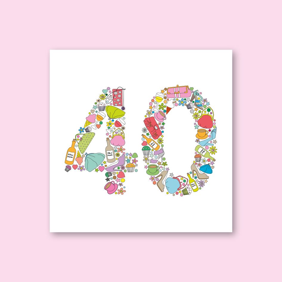 FEMALE 40TH BIRTHDAY CARD - trade price £1.25 each, available in pack of 6 only