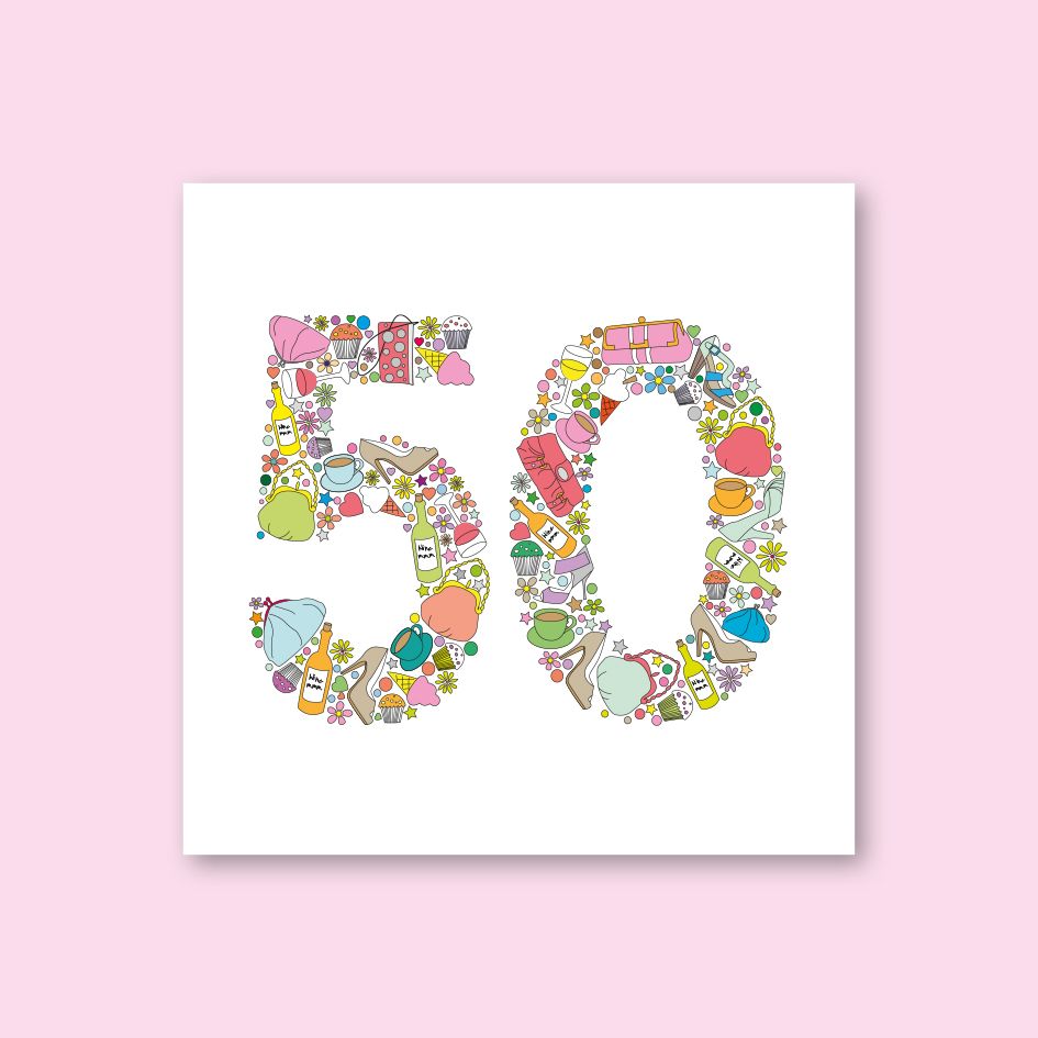 FEMALE 50TH BIRTHDAY CARD - trade price £1.25 each, available in pack of 6 only