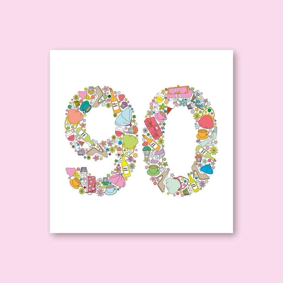 FEMALE 90TH BIRTHDAY CARD - trade price £1.25 each, available in pack of 6 only
