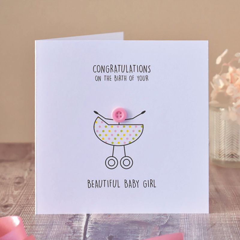 new baby girl button card