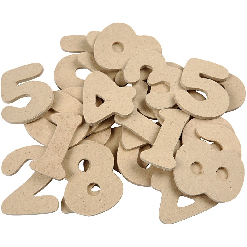 Wooden Numbers - Assortment, H: 4 cm, MDF