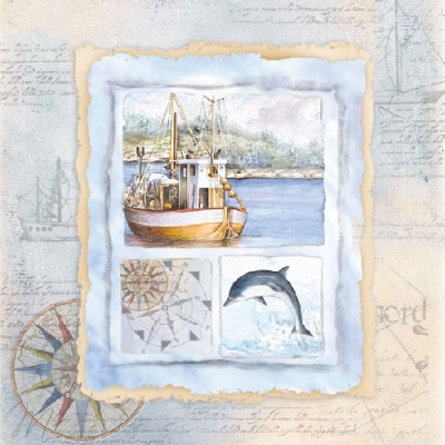 Maritime Card Napkin. 33 cm x 33 cm