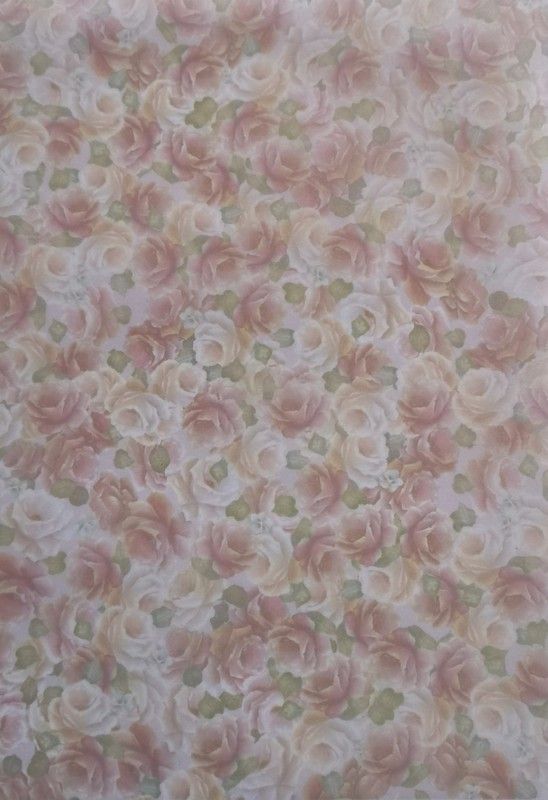 Vellum. Delicate Pink & cream roses with soft green leaves .