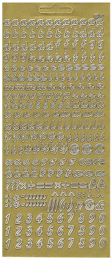Small alphabet and numbers peel-off in Gold R20