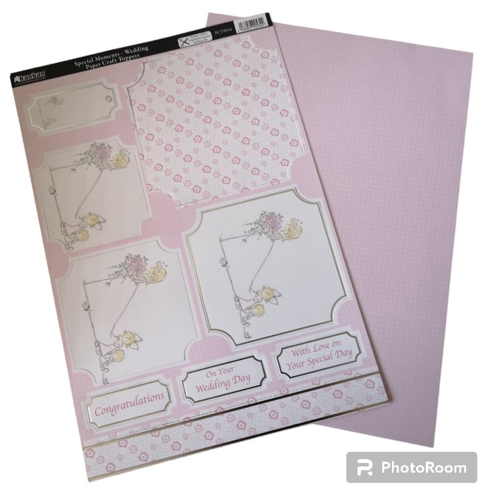 PCT9534 - Special Moments Wedding Card Kit.  - Foiled embossed paper craft toppers & matching card