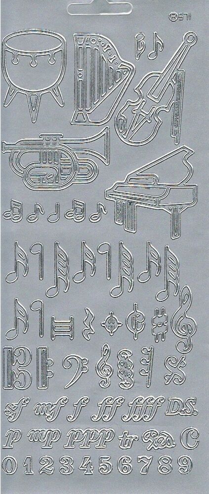 Music instruments, notes, numbers 571 in Silver