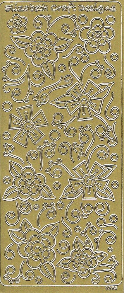Stylized outline flowers by Elizabeth Craft Designs 363 in Gold