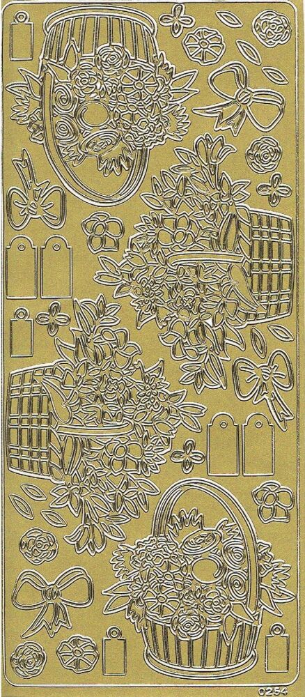 Basket of Flowers outline stickers 254 in Gold