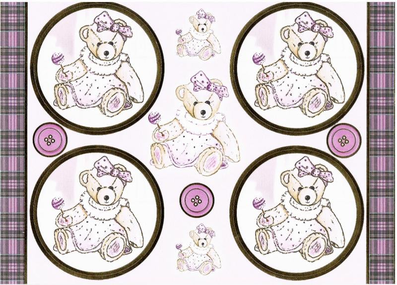 PCT8011 - Lovable Teddies - Lucy die cut paper foiled craft toppers & matching background paper.